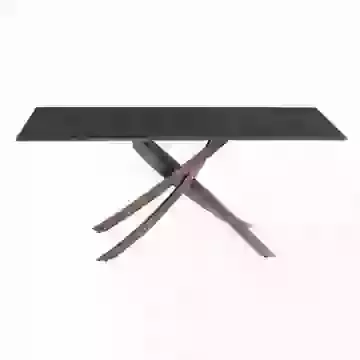 1.8m Black Sintered Stone Fixed Top Dining Table with Antique Brushed Brass Effect X Frame Legs